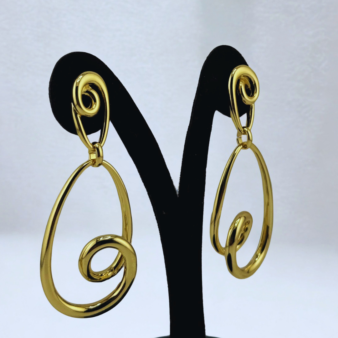 Artistic Spiral Drop Earrings – Bold Abstract Gold Statement
