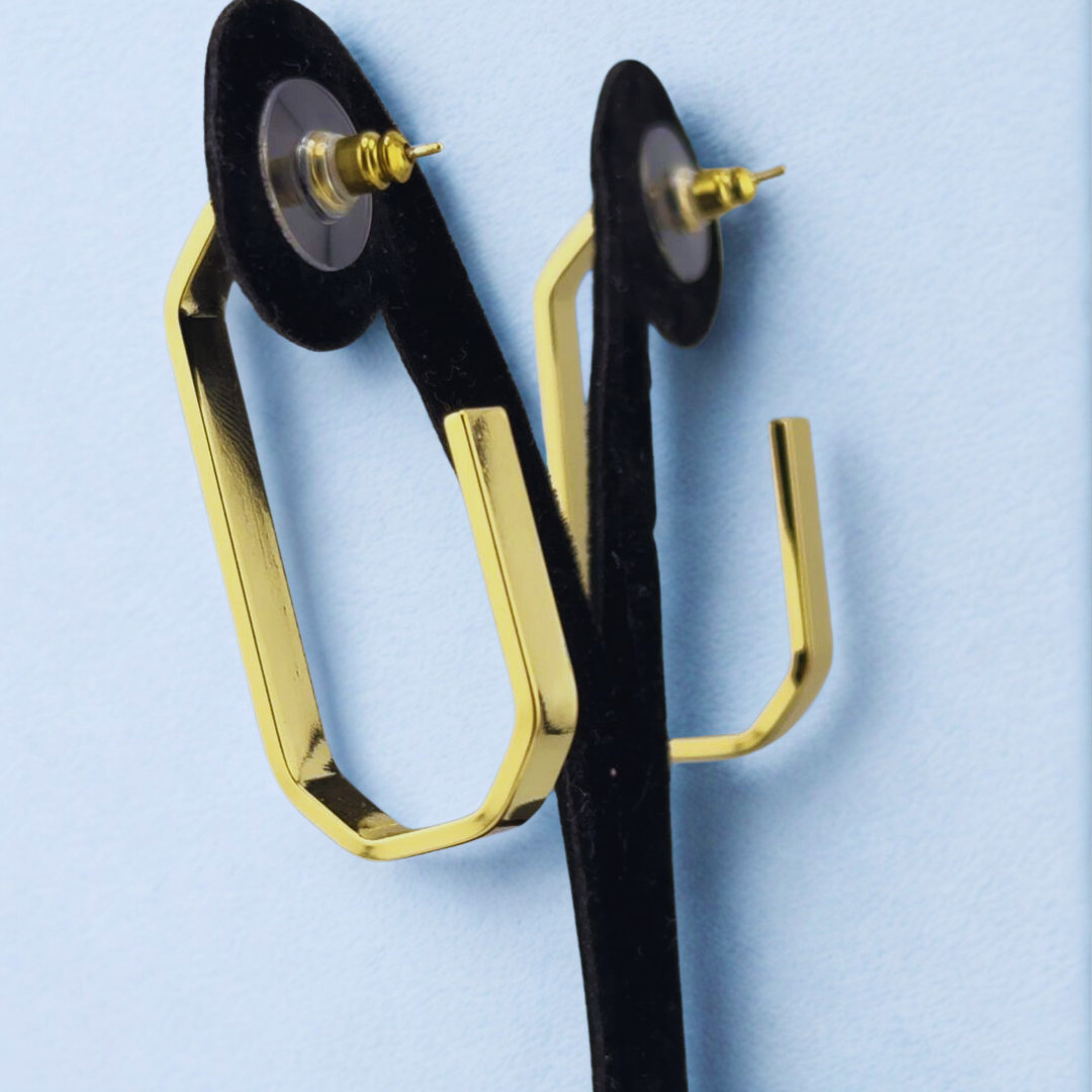 Geometric Gold-Bar Hoop Earrings – Sleek & Minimalist Design