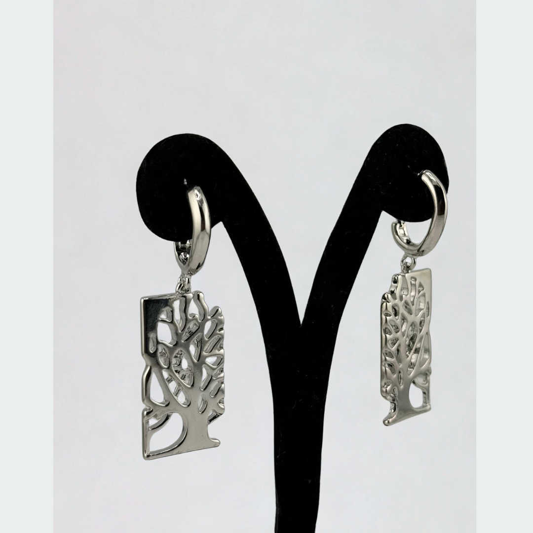 Tree of Life Drop Earrings – Silver-Tone Symbolic Statement Jewelry