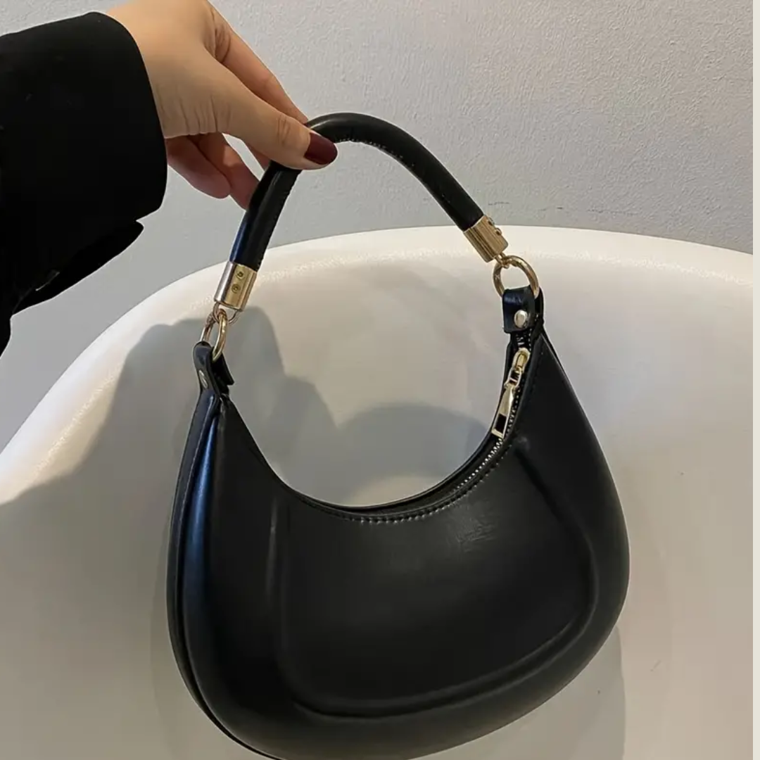 Belladonna Black Handbag – Classic Crescent Shoulder Bag