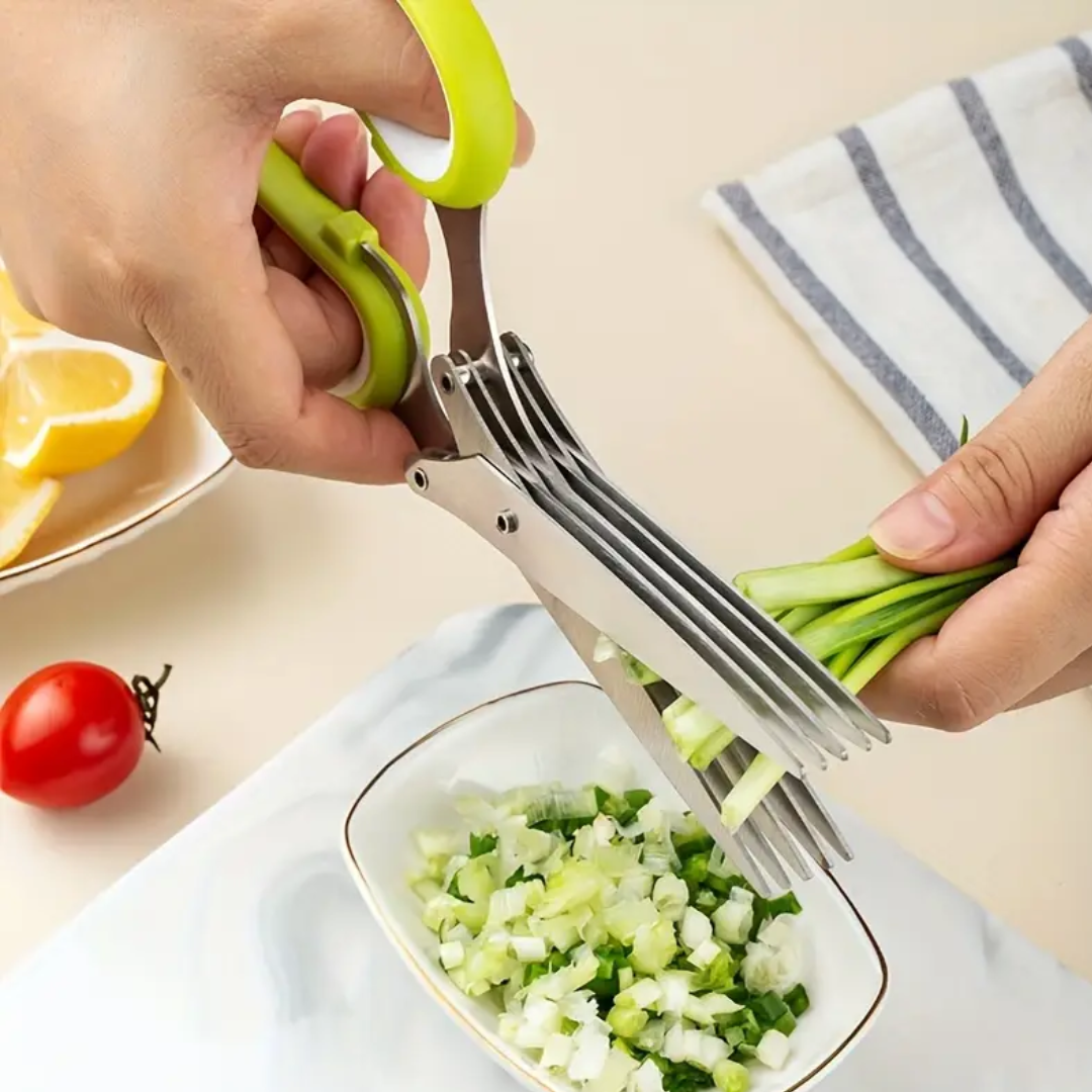 5-Blade Herb Scissors Set with Cleaning Comb & Protective Cover – Stainless Steel