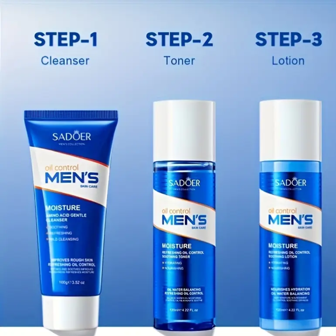 SADOER Men’s Oil Control Skincare Set – Cleanser, Toner & Lotion (3pcs)