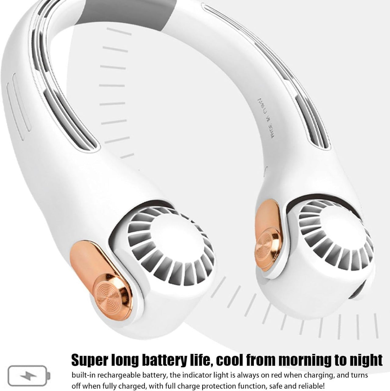 Portable Hanging Neck Fan – Rechargeable, Hands-Free White