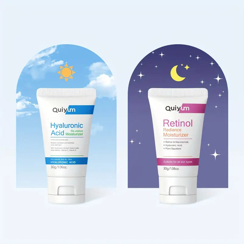 Quiyum Hyaluronic Acid & Retinol Moisturizer Duo – Day & Night Skincare Set