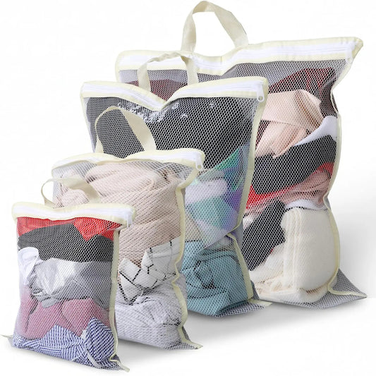 4PCS Laundry Mesh Bag Set with Handles – X-Large,Large, Medium & Small Washing Bags for Clothes & Delicates