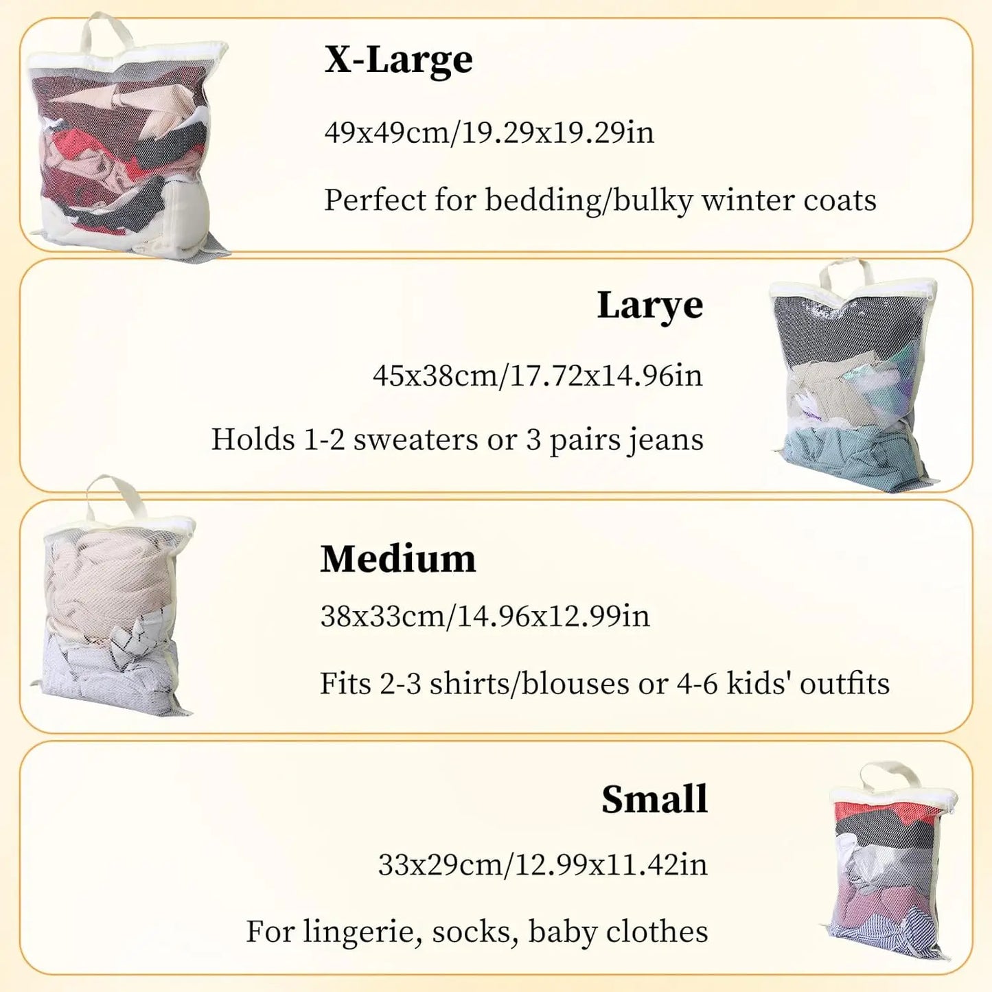 4PCS Laundry Mesh Bag Set with Handles – X-Large,Large, Medium & Small Washing Bags for Clothes & Delicates