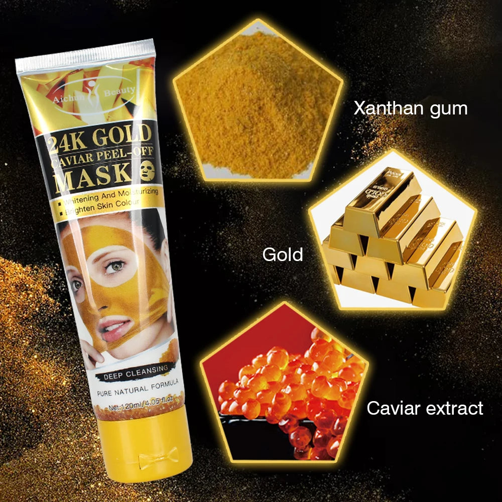 Aichun Beauty 24K Gold Caviar Peel-Off Mask – Deep Cleansing & Brightening (120ml)