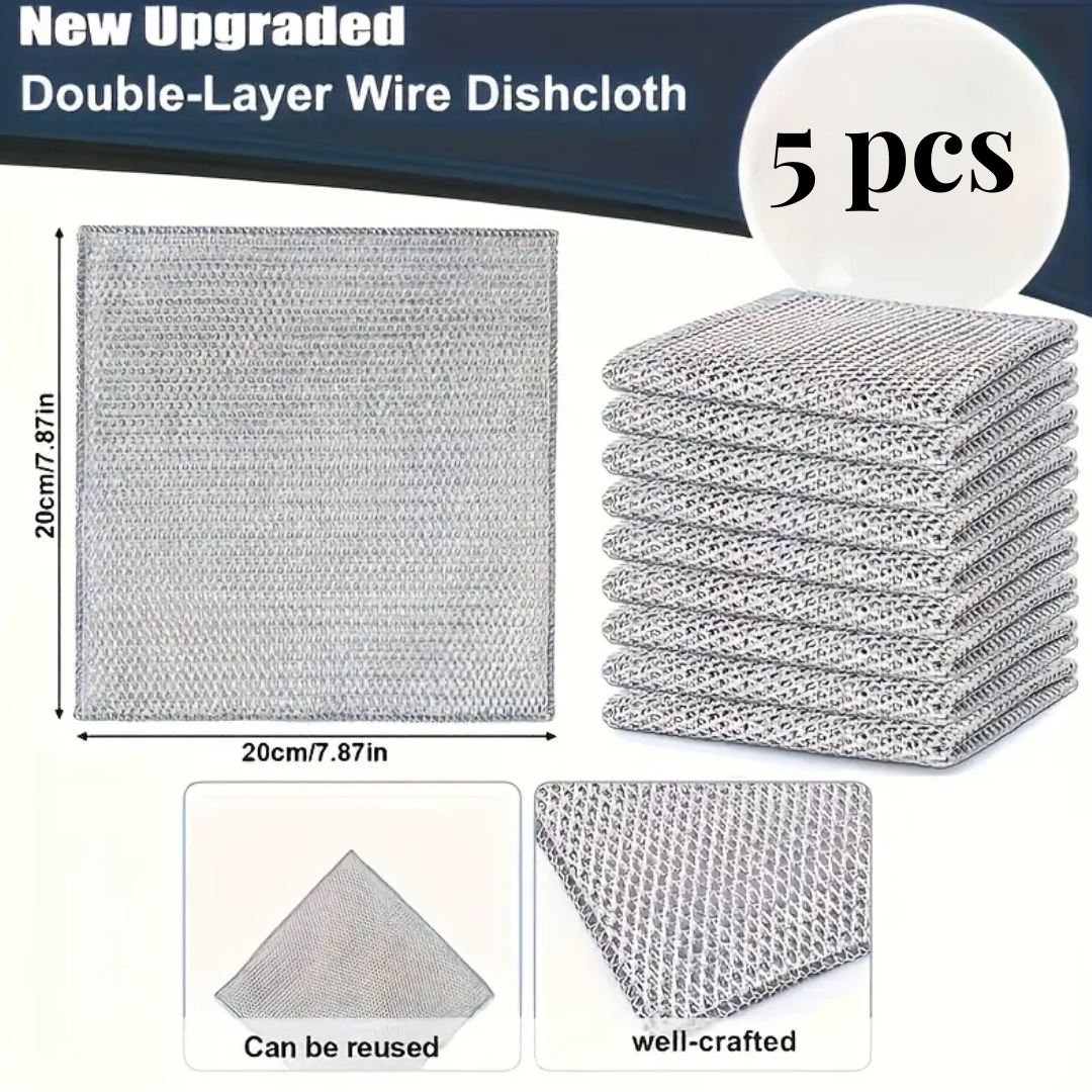 Double-Layer Wire Dishcloth – 5 pcs (Upgraded & Durable)