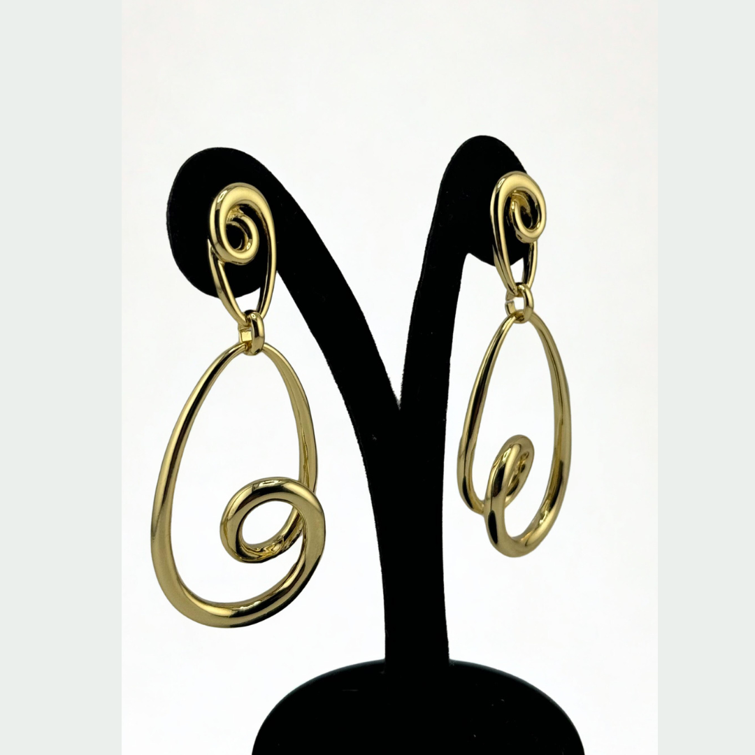 Artistic Spiral Drop Earrings – Bold Abstract Gold Statement