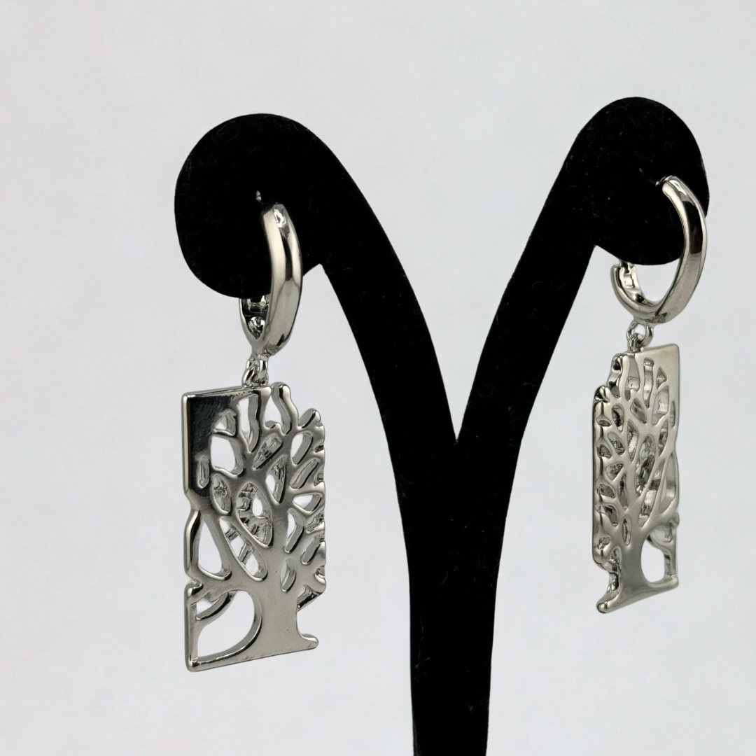 Tree of Life Drop Earrings – Silver-Tone Symbolic Statement Jewelry