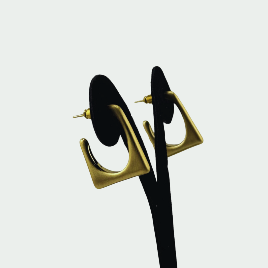 Matte Gold Triangle Hoop Earrings – Bold Modern Minimalist