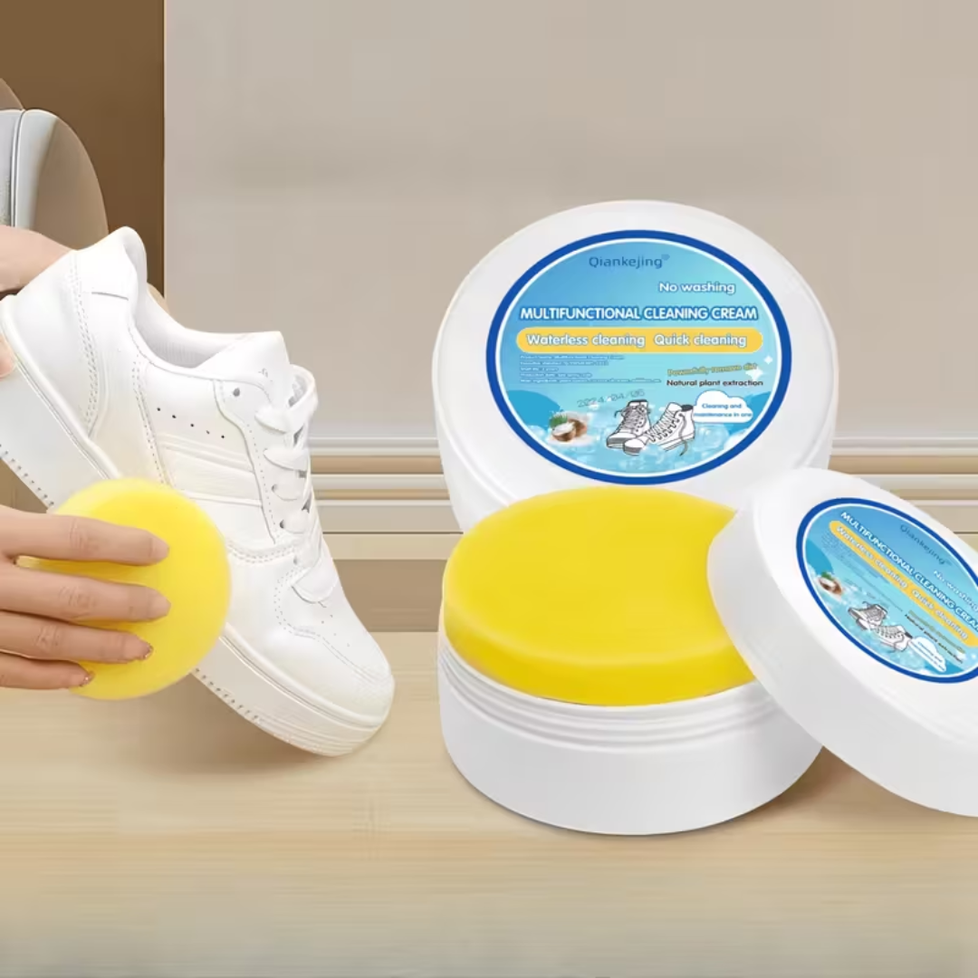 Multipurpose Shoe Cleaning Cream with Sponge – Waterless Sneaker Cleaner (No Washing Needed)