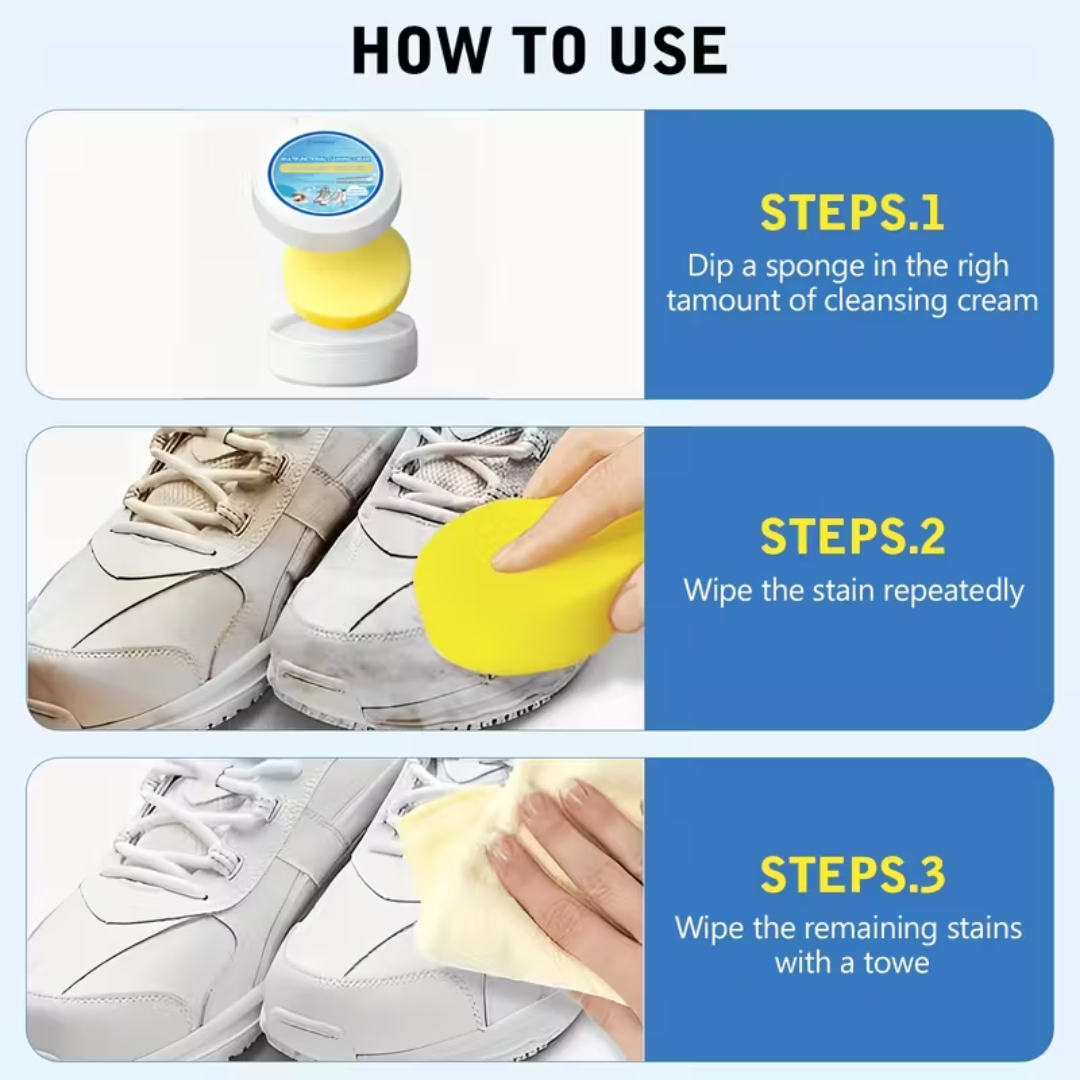 Multipurpose Shoe Cleaning Cream with Sponge – Waterless Sneaker Cleaner (No Washing Needed)
