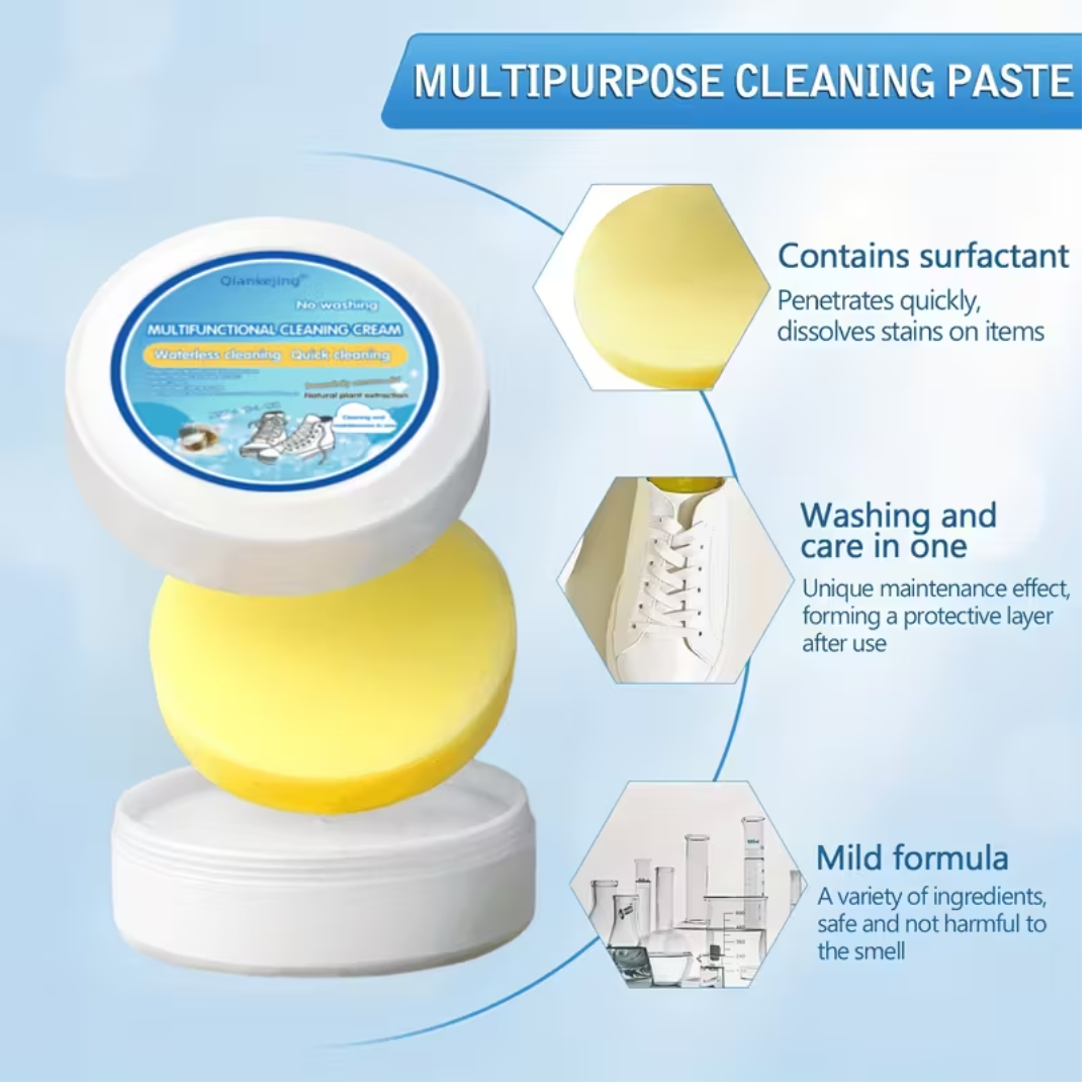 Multipurpose Shoe Cleaning Cream with Sponge – Waterless Sneaker Cleaner (No Washing Needed)