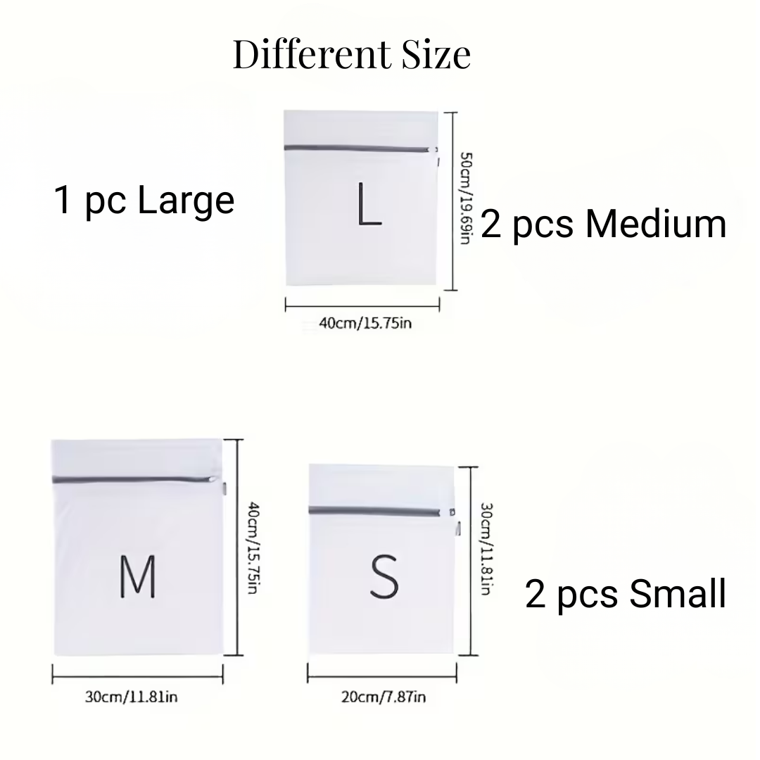 Mesh Laundry Bags Set – 5 Pieces Mixed Sizes Washing Bags (S, M, L)