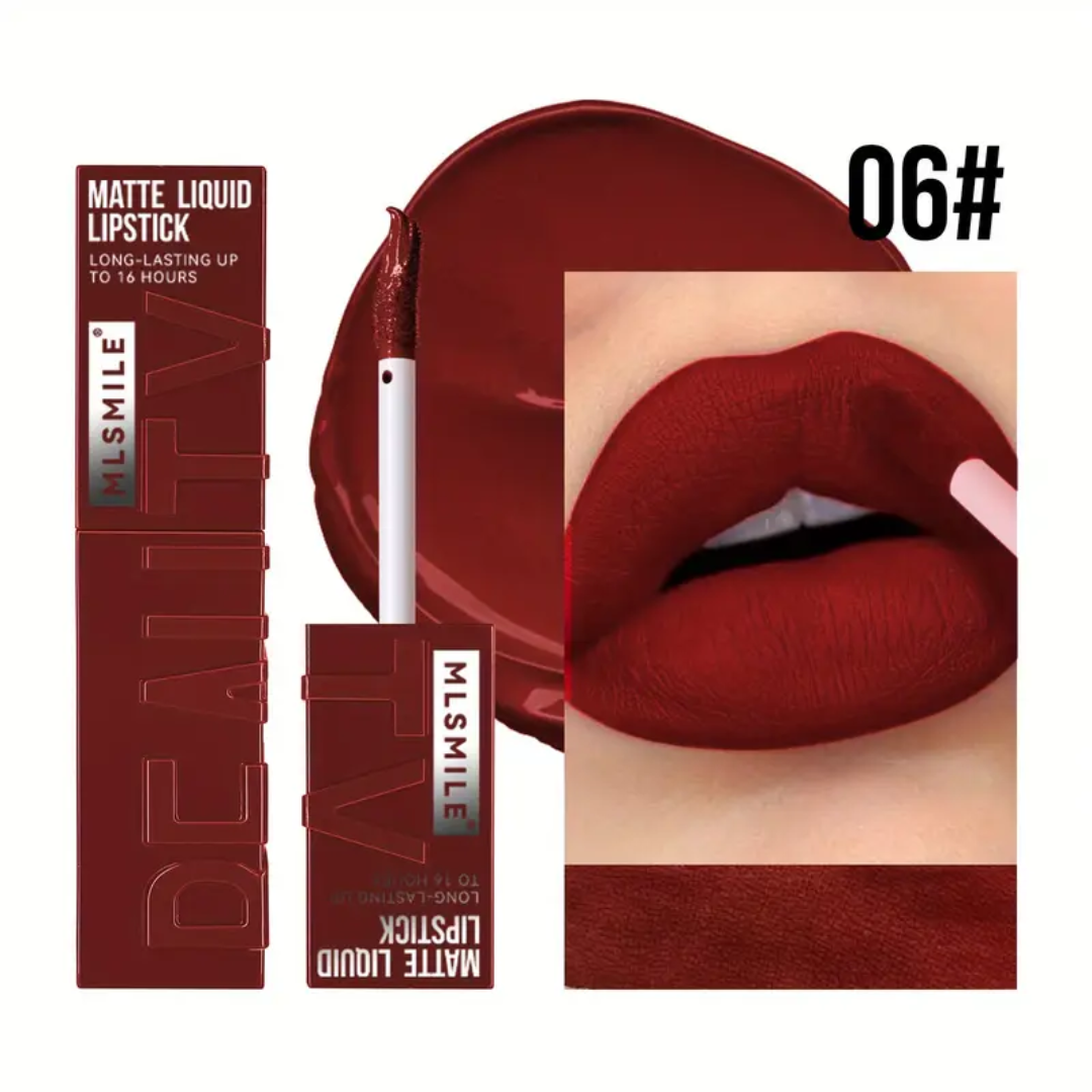 MLSMILE Matte Liquid Lipstick – Shade 06# Deep Red | 16-Hour Wear