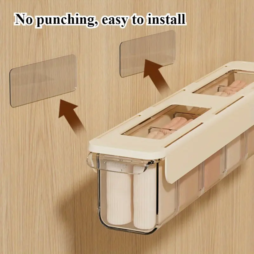 Wall-Mounted Underwear & Sock Organizer Box – 6-Grid Transparent Drawer Storage