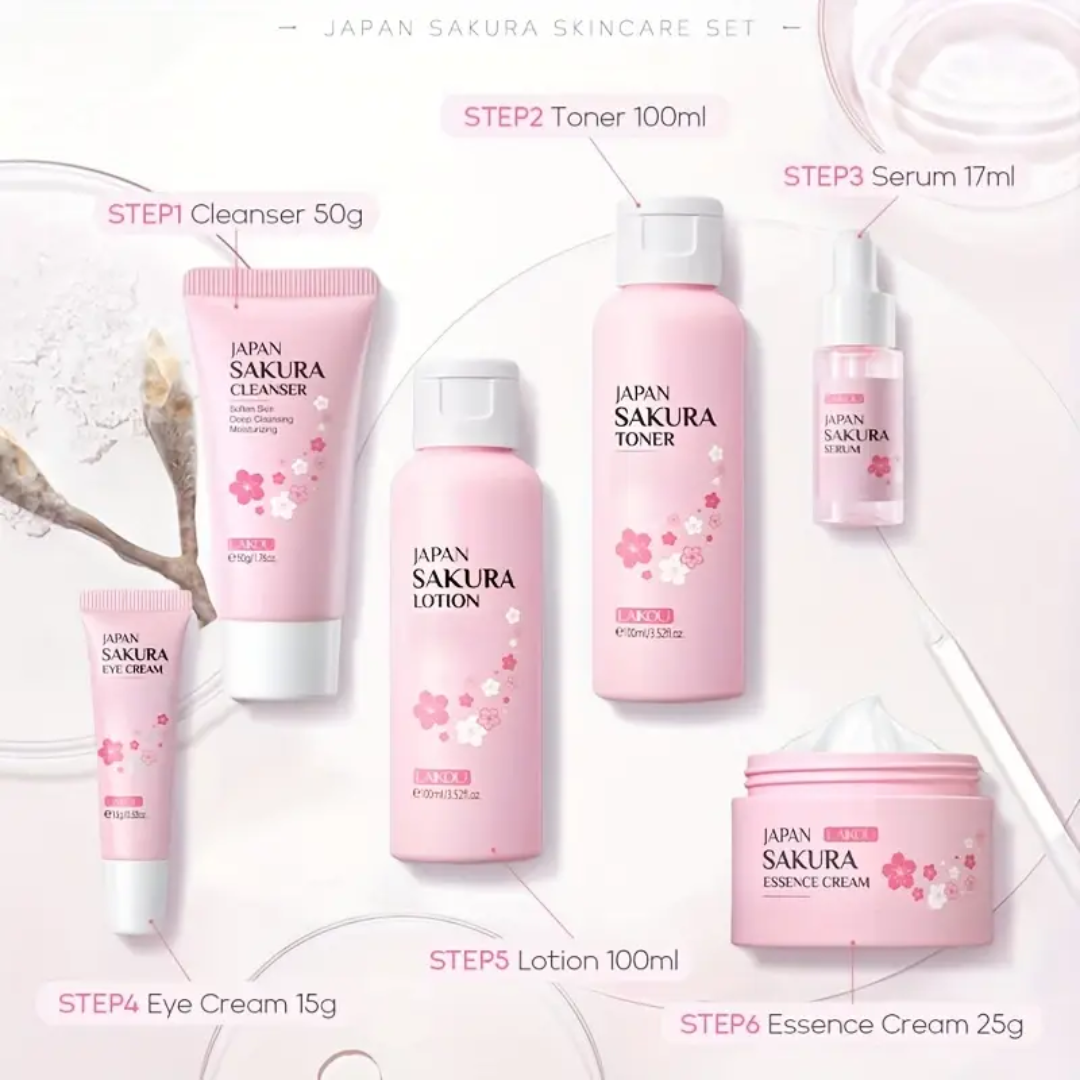 Japan Sakura Skincare Set – 6 in 1 Hydrating & Brightening Kit