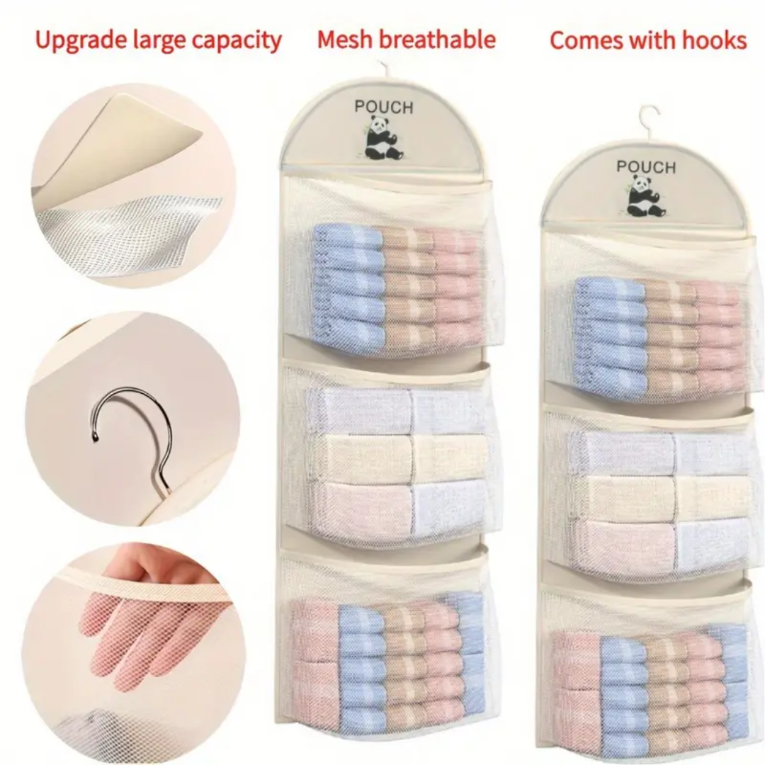 3-Layer Hanging Mesh Closet Organizer – Wardrobe Storage Bag with Hook