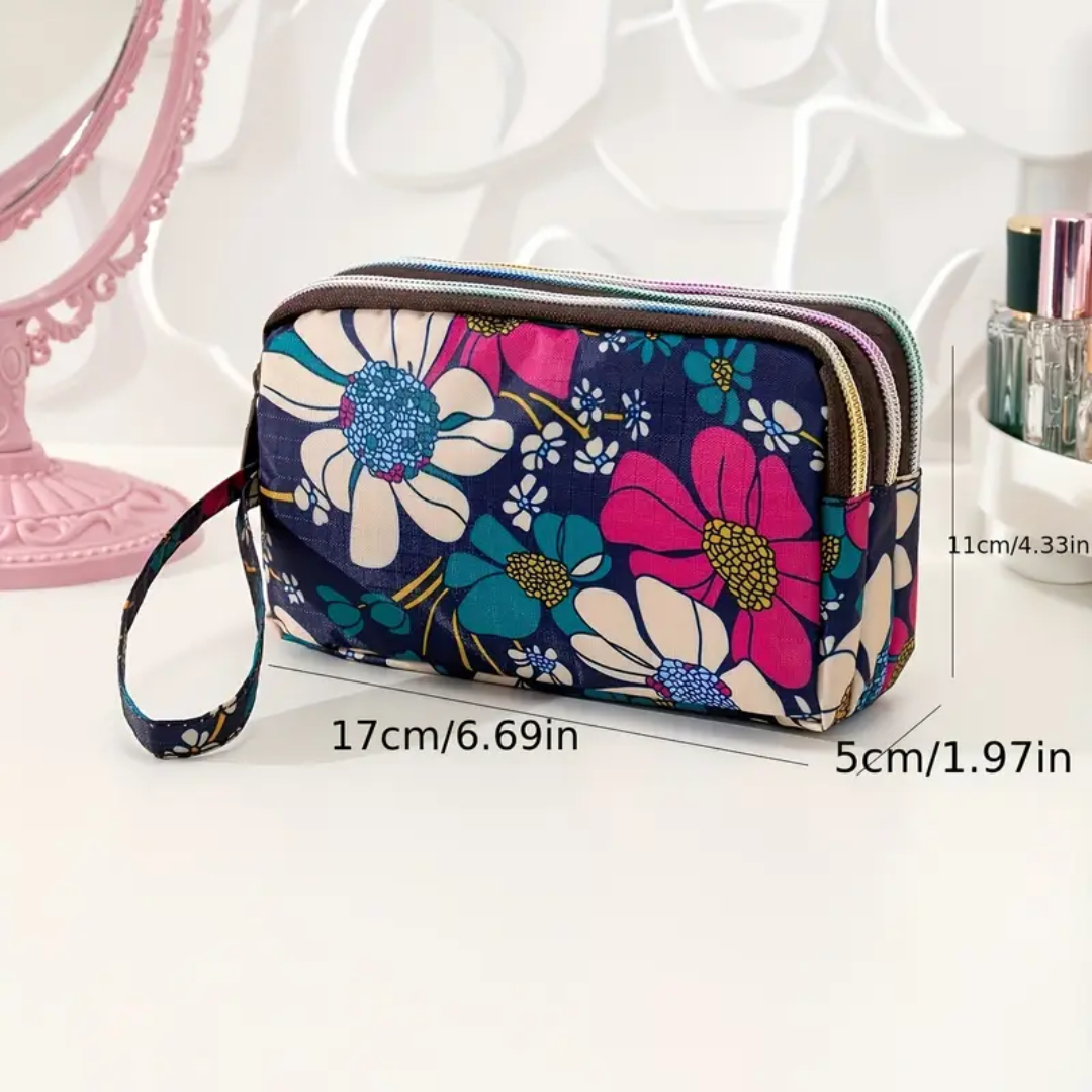Floral Multi-Compartment Makeup & Cosmetic Organizer Bag