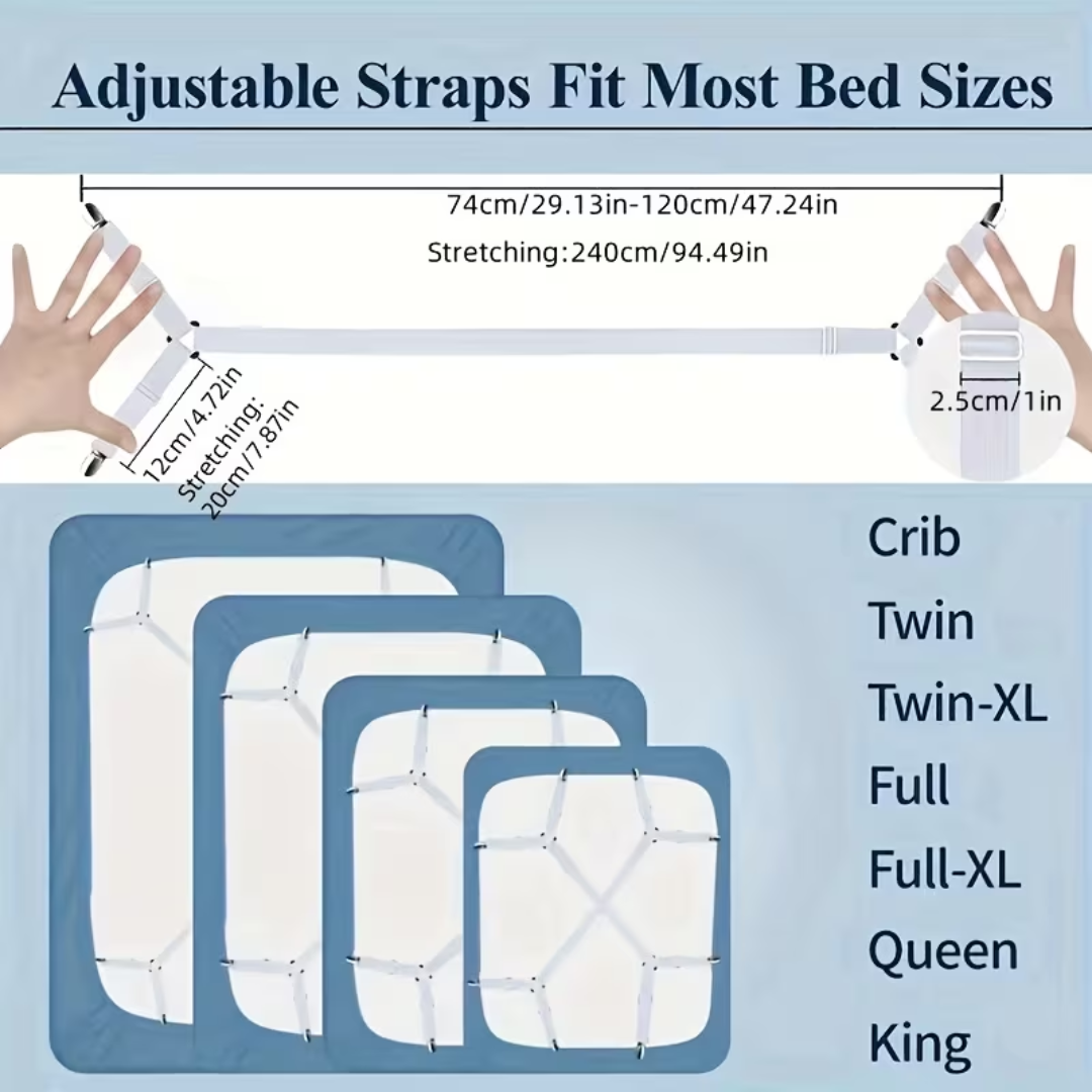 Adjustable Bed Sheet Straps – 2PCS Mattress Corner Holder Clips (Anti-Slip Fasteners)