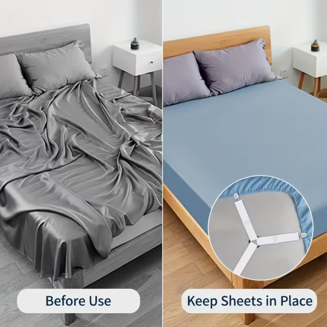Adjustable Bed Sheet Straps – 2PCS Mattress Corner Holder Clips (Anti-Slip Fasteners)