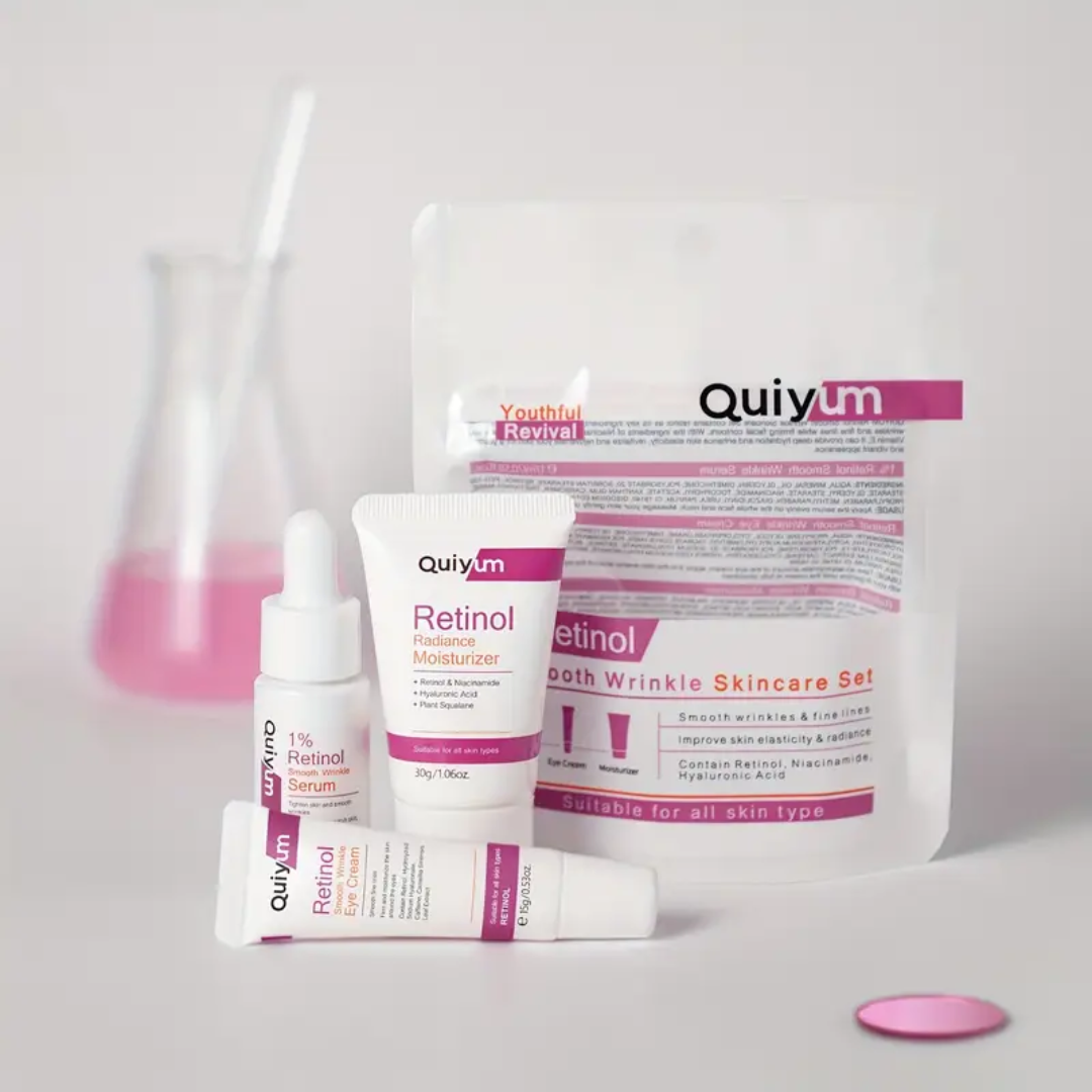 Quiyum Retinol Smooth Wrinkle Skincare Set – 3-in-1 Anti-Aging Set (Moisturizer, Serum & Eye Cream)