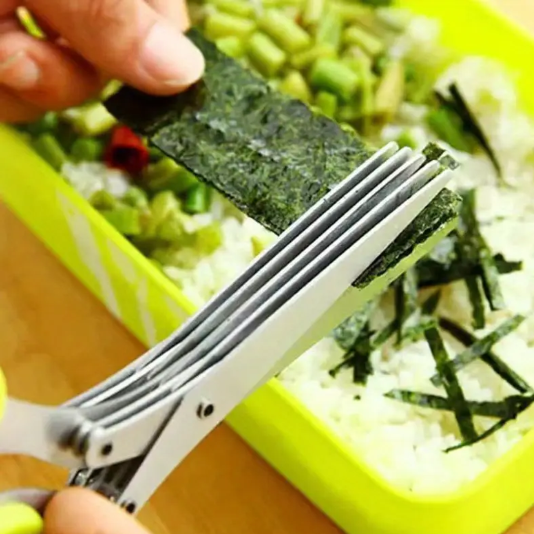 5-Blade Herb Scissors Set with Cleaning Comb & Protective Cover – Stainless Steel