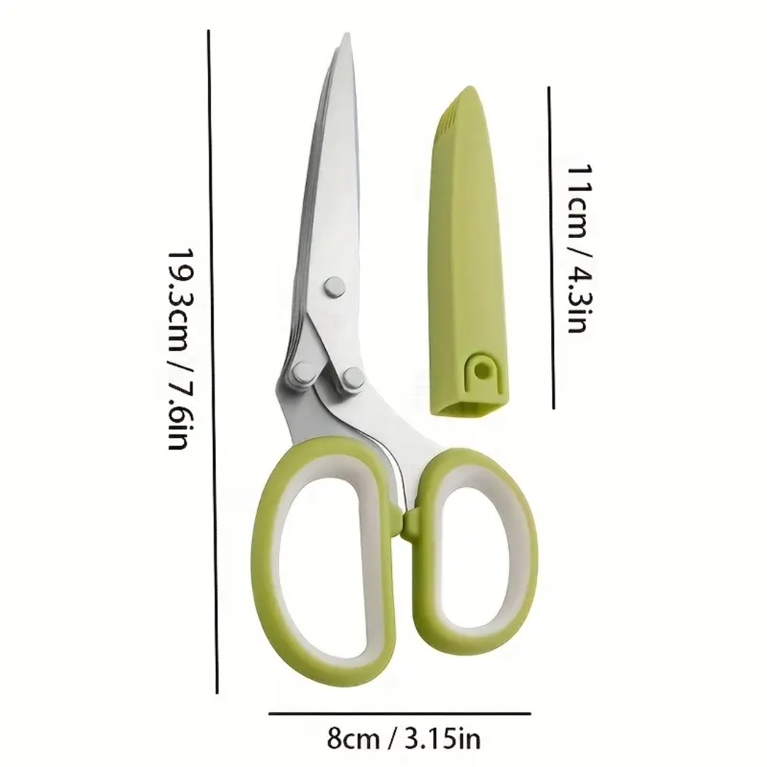 5-Blade Herb Scissors Set with Cleaning Comb & Protective Cover – Stainless Steel
