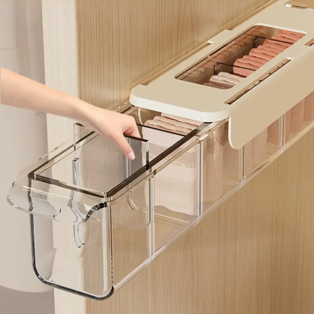 Wall-Mounted Underwear & Sock Organizer Box – 6-Grid Transparent Drawer Storage