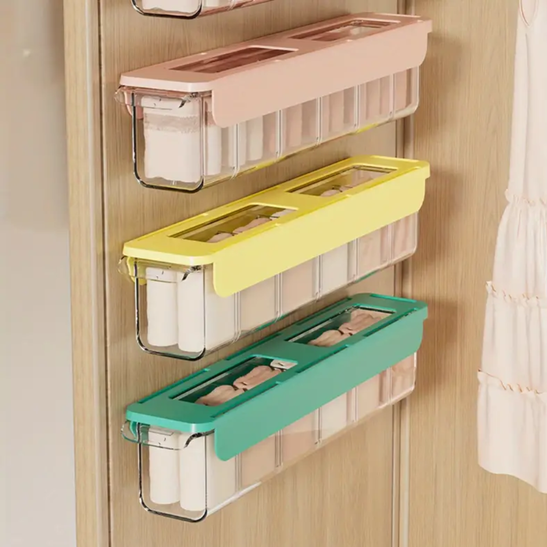 Wall-Mounted Underwear & Sock Organizer Box – 6-Grid Transparent Drawer Storage