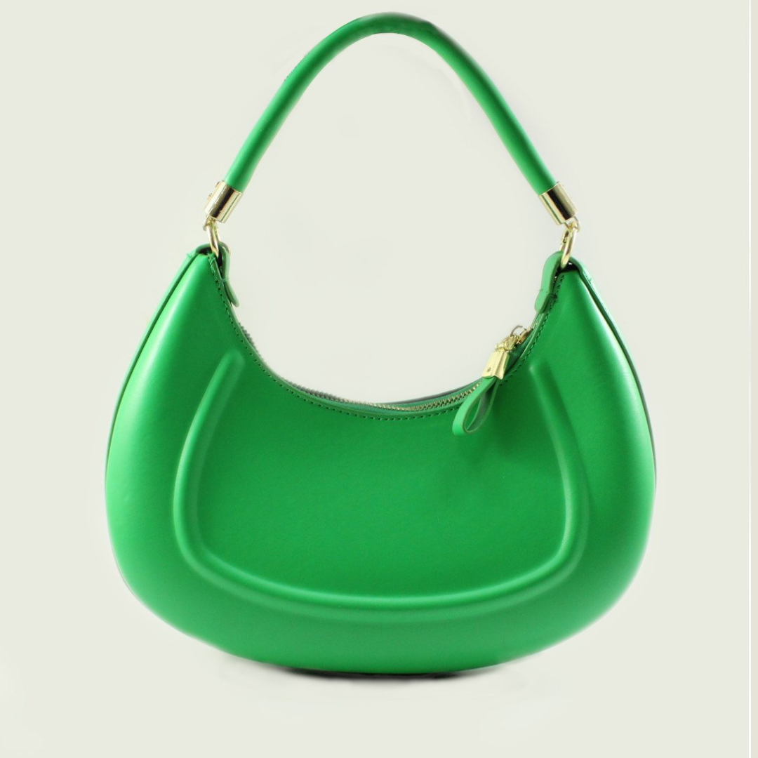 Belladonna Green Handbag with Mini Pouch – Crescent Shoulder Bag