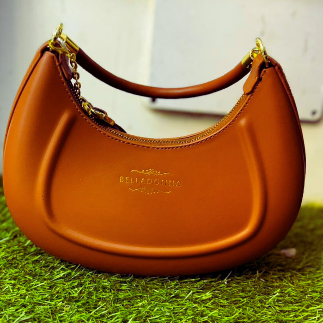 Belladonna Brown Handbag – Crescent Shoulder Bag in Warm Tan
