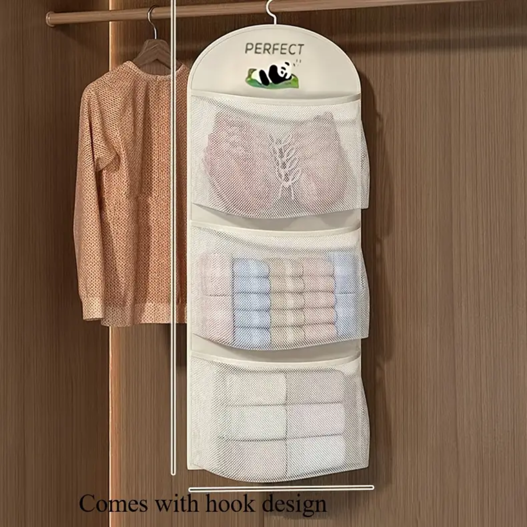 3-Layer Hanging Mesh Closet Organizer – Wardrobe Storage Bag with Hook