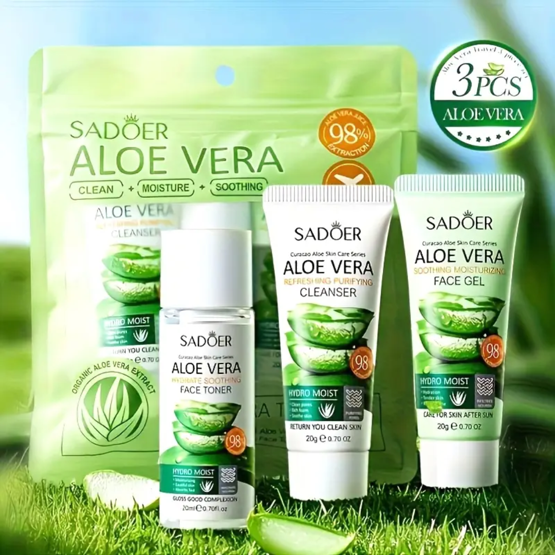 SADOER Aloe Vera Skincare Set – Cleanser, Face Toner & Moisturizing Gel (3pcs)