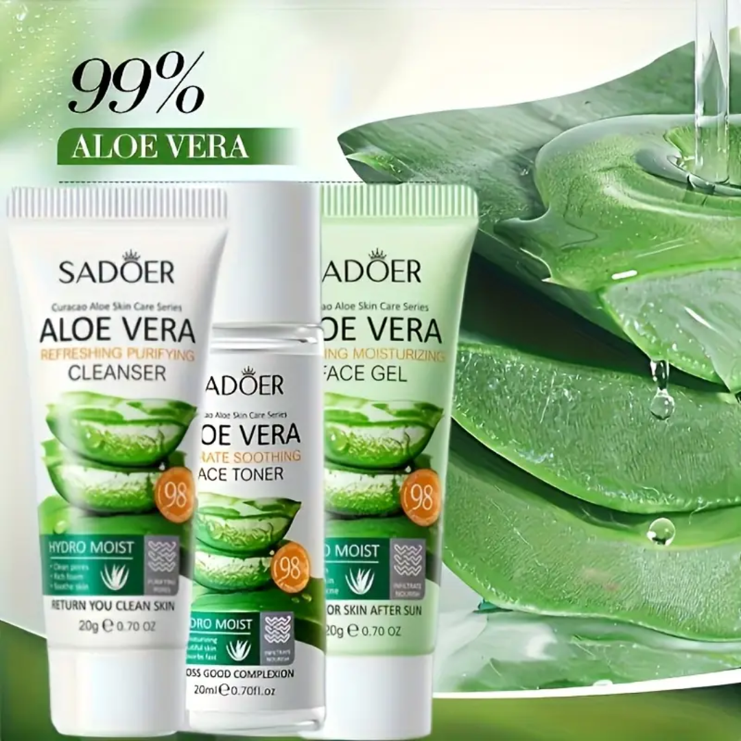 SADOER Aloe Vera Skincare Set – Cleanser, Face Toner & Moisturizing Gel (3pcs)
