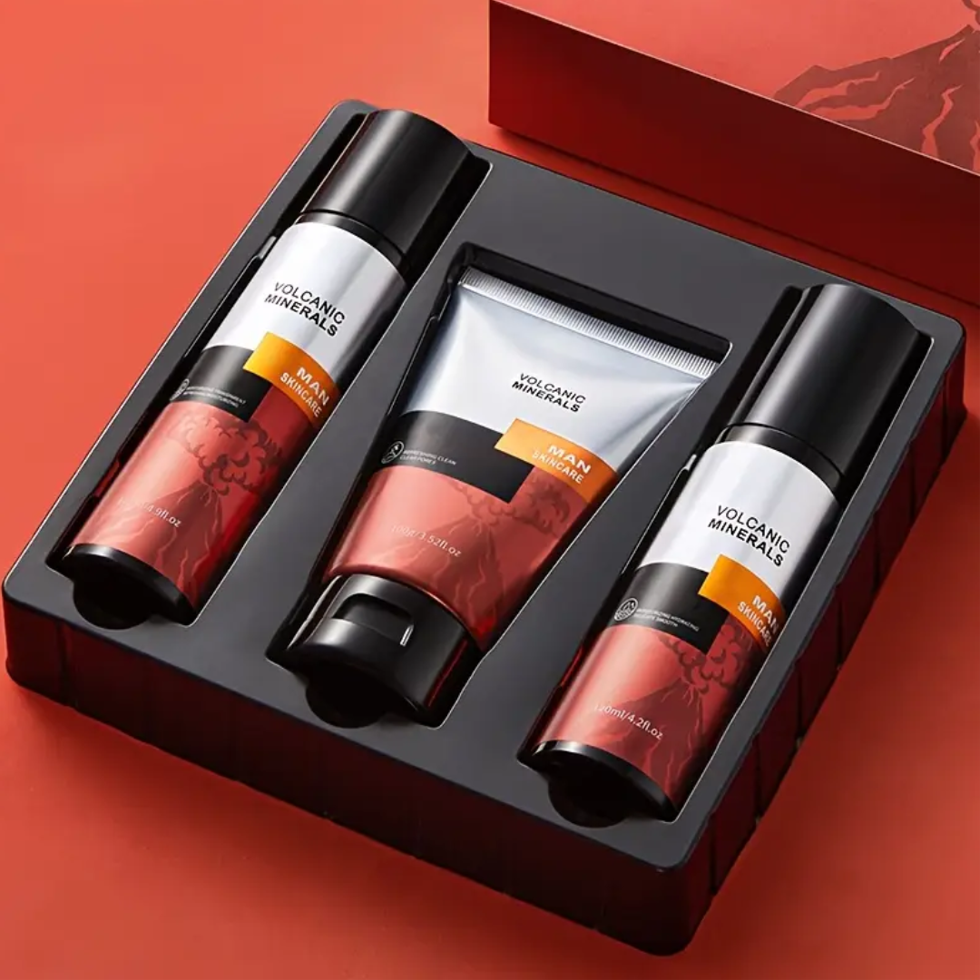 Volcanic Minerals Men’s Skincare Set – Cleanser, Moisturizer & Face Lotion (3pcs)