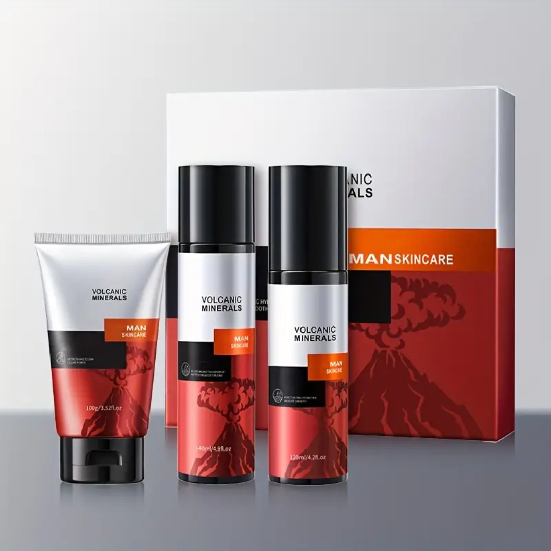 Volcanic Minerals Men’s Skincare Set – Cleanser, Moisturizer & Face Lotion (3pcs)