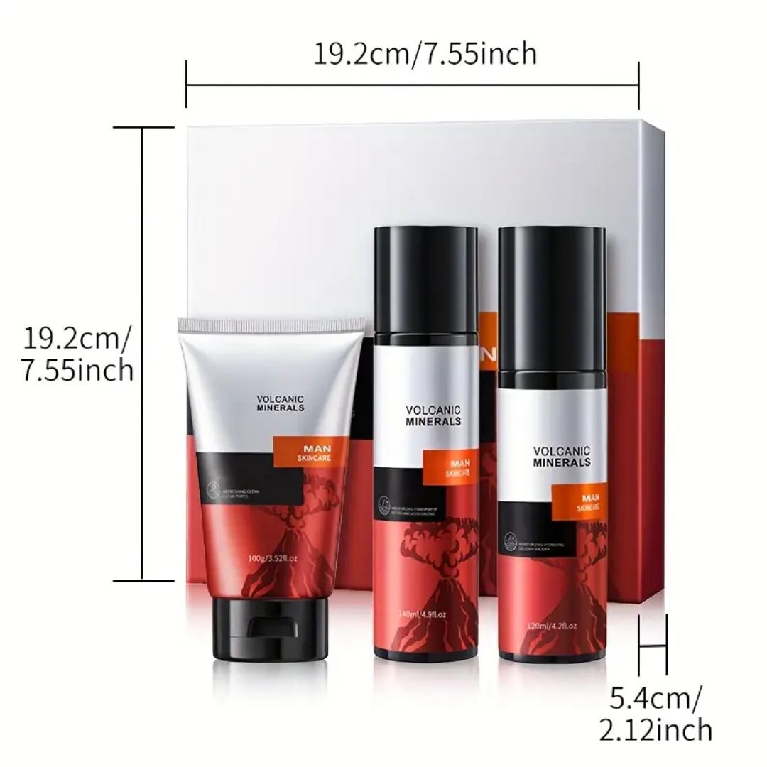 Volcanic Minerals Men’s Skincare Set – Cleanser, Moisturizer & Face Lotion (3pcs)