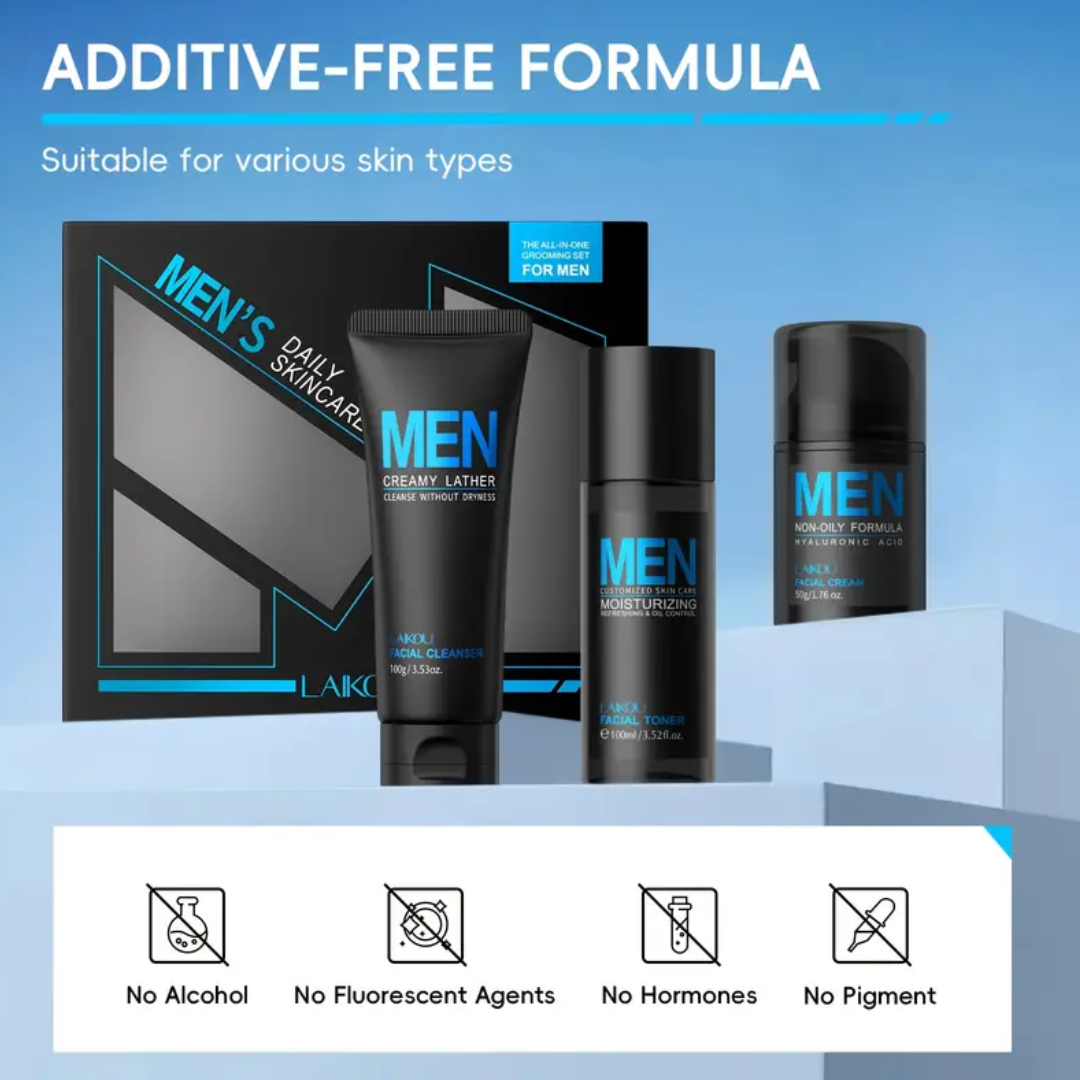 LAIKOU Men’s Daily Skincare Set – Cleanser, Toner & Face Cream (3pcs)