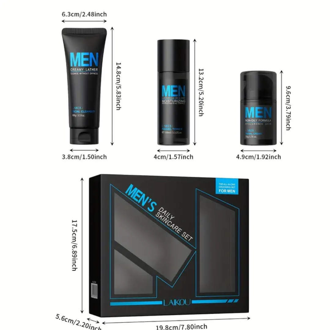 LAIKOU Men’s Daily Skincare Set – Cleanser, Toner & Face Cream (3pcs)