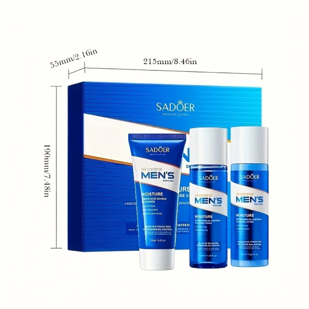 SADOER Men’s Oil Control Skincare Set – Cleanser, Toner & Lotion (3pcs)