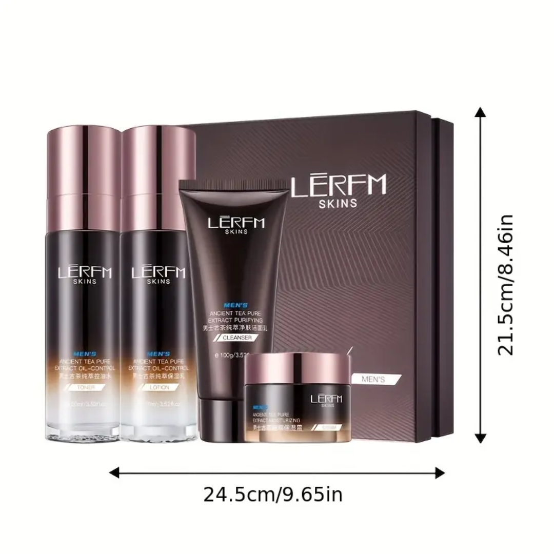 Skins Men’s Skincare Set – Ancient Tea Extract Cleanser, Toner, Lotion & Cream (4pcs)
