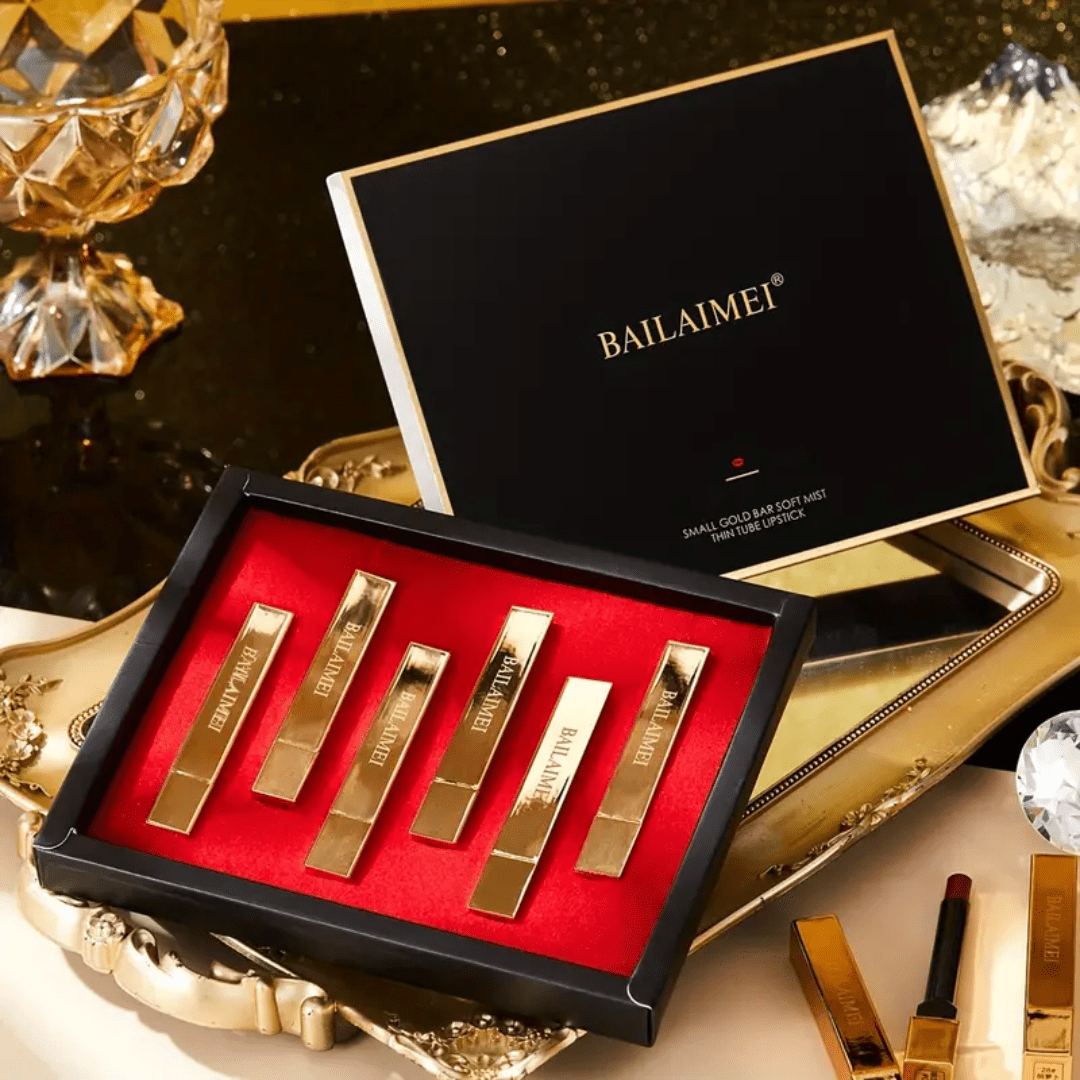 BAILAIMEI Luxury 5 - in - 1 Lipstick Gift Set – Gold Bar Soft Mist Lipsticks - Ethereal soul Collections