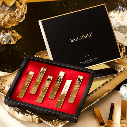 BAILAIMEI Luxury 5 - in - 1 Lipstick Gift Set – Gold Bar Soft Mist Lipsticks - Ethereal soul Collections