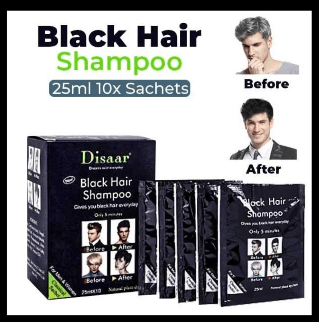 Disaar Black Hair Shampoo – Instant Black Color in 5 Minutes (10 Sachets x 25ml) - Ethereal soul Collections