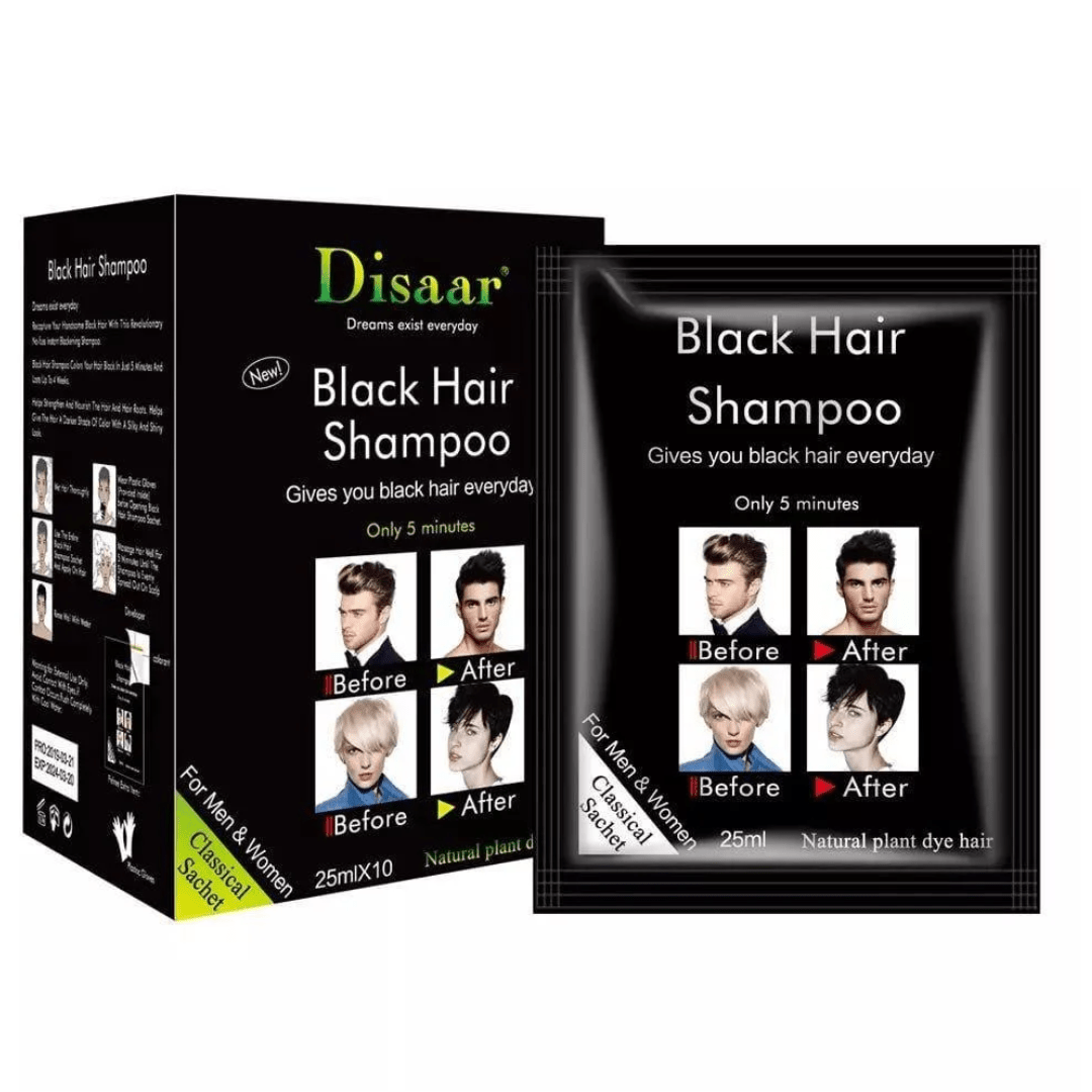 Disaar Black Hair Shampoo – Instant Black Color in 5 Minutes (10 Sachets x 25ml) - Ethereal soul Collections