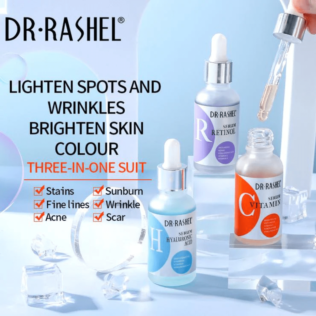 Dr Rashel 3 - in - 1 Serum Set – Retinol + Vitamin C + Hyaluronic Acid | Brightening & Anti - Aging Trio - Ethereal soul Collections