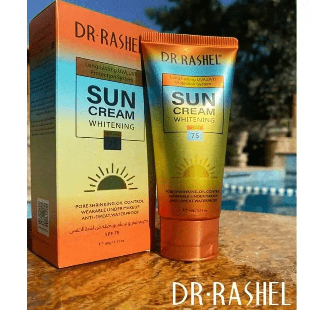 Dr Rashel Whitening Sun Cream SPF 75 – Oil Control & Pore Minimizing Sunscreen (60g) - Ethereal soul Collections