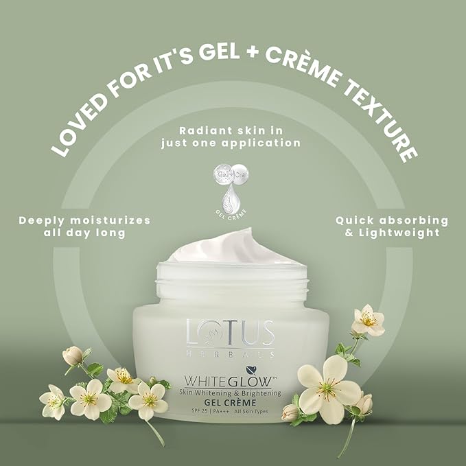 Lotus Herbals WhiteGlow Skin Whitening & Brightening Gel Crème SPF 25 | PA+++ – All Skin Types - Ethereal soul Collections